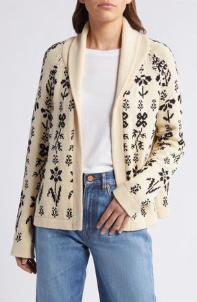 The Great. The Garden Lodge Shawl Collar Open Sweater in Cream/black at Nordstrom, Size 2