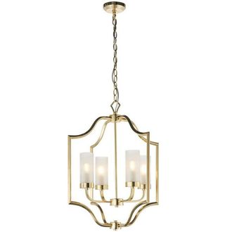 Loops Hanging Ceiling Pendant Light Satin Brass & Frosted Glass 4 Bulb Classic Feature in Clear