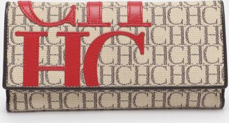 Carolina Herrera Beige/red Canvas And Leather Continental Wallet