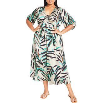 City Chic Leanna Puff Sleeve Maxi Dress in Neon Foliage at Nordstrom Rack, Size Xxl/24W