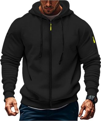 Generic Hoodies For Men Uk Side Zip Pockets Drawstring Hooded Sweatshirt Full Zipper Solid Color Hoodie Loose-Fit Long Sleeve Casual Tops Daily Wear Fall And 