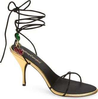 Jeffrey Campbell Georja Ankle Strap Sandal in Black Satin Cherry at Nordstrom, Size 6.5