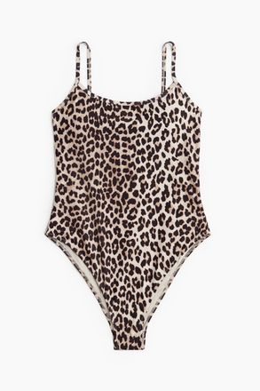 H&M Badeanzug mit wattierten Cups und High Leg - Hellbeige/Leopardenprint
