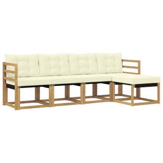 vidaXL Conjunto De Sof&aacute;s De Exterior Con Coj&iacute;n 5 Pcs Blanco Y Crema Vidaxl