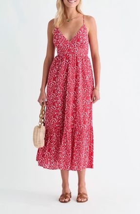 Vineyard Vines Sconset Cotton Seersucker Maxi Sundress in Lighthouse Red Leila at Nordstrom, Size X-Large