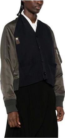 sacai Jassen, Dames, Groen, M, Rib Knit Crew-Neck Sweater