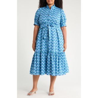 Sugarlips Giles Driftwood Floral Cotton Shirtdress in Blue/Green at Nordstrom, Size 3 X