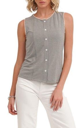 Cyrus Picot Trim Sleeveless Houndstooth Top in Black at Nordstrom Rack, Size X-Large