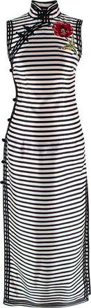 Dolce & Gabbana Black and White Mandarin Collar Striped Silk Dress Size XXS