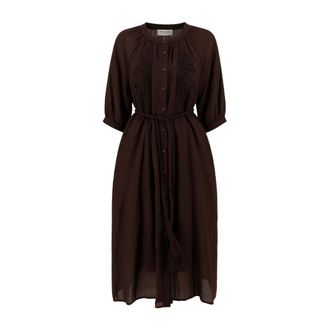 Ermanno Scervino Shirt Dresses, female, Brown, Size: 2XS Embroidered Belted Midi Dress