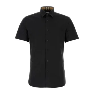 Burberry Short Sleeve Shirts, male, Black, Size: XL Stretch Poplin Shirt