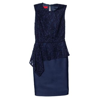 Carolina Herrera Navy Blue Lace Sleeveless Peplum Dress