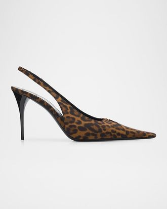 Saint Laurent 90mm YSL Leopard Grosgrain Slingback Pumps