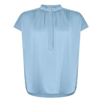 Vince Shirts, female, Blue, Size: XS Silk Gathered Cap-Sleeve Blouse