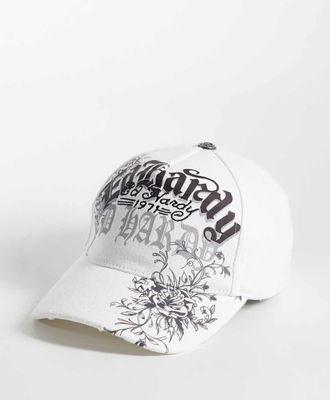 Ed Hardy cappellino trucker bianco con stampa floreale gothic effetto invecchiato