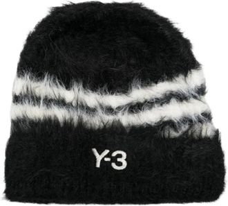 Yohji Yamamoto Stripes Beanie - Dames - Hoeden - Zwart - ONE Size - Polyester - Accessoires