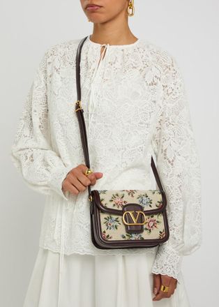 Valentino Garavani Floral-jacquard Canvas and Leather Cross-body bag - Cream - One Size