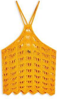Topshop ORANGE SHELL STITCH KNITTED CROP TOP