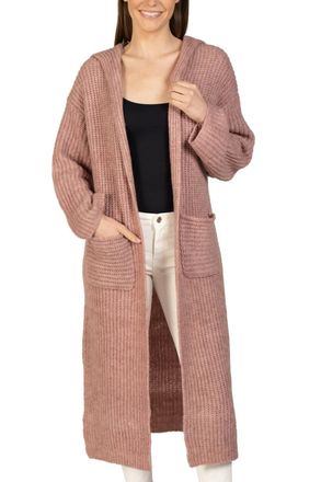 Love Token Long Hooded Cardigan In Dusty Rose