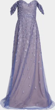 Rene Ruiz Off-Shoulder Embroidered Sweetheart Gown