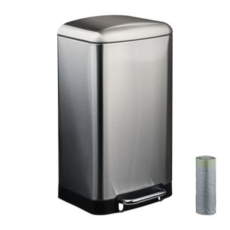 Relaxdays Relaxdays - Cubo De Basura Cocina, 30 L, Antihuellas, Papelera Interior Extra&iacute;ble, Pedal, Bolsas, Acero Inoxidable, Plata