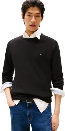 Tommy Hilfiger Mens Cotton Solid Crewneck Sweater Lightweight Pullover, Also Available in Big & Tall, Pull, Black, Large