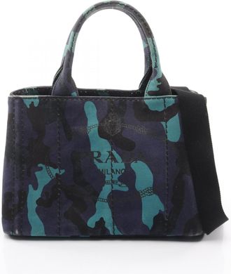 Prada Black Blue Navy Canvas Handbag Tote Bag (Pre-Owned)