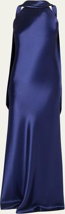 Talbot Runhof Crepe Satin Sleeveless Halter Gown
