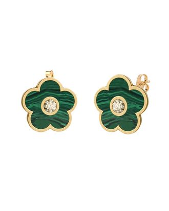 Gabi Rielle 14K Over Silver Malachite Cz Flower Earrings
