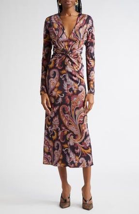 Etro Paisley Long Sleeve Stretch Twill Dress in Printed Black Base at Nordstrom Rack, Size 0 Us / 36 It