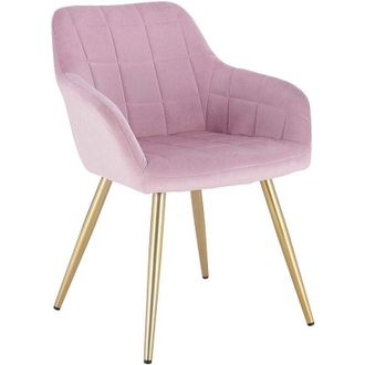 Woltu Poltrona Imbottita per Camera da Letto Sedia da Pranzo con Braccioli 1 Pz Rosa/Colore doro-Velluto