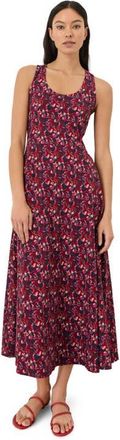 Pact Fit & Flare Open Back Maxi Dress Made With Organic Cotton in Paradise Petals Poppy Red at Nordstrom, Size Xx-Large