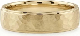 Pompeii3 Mens Brushed Hammered Wedding Band 14k Gold Ring