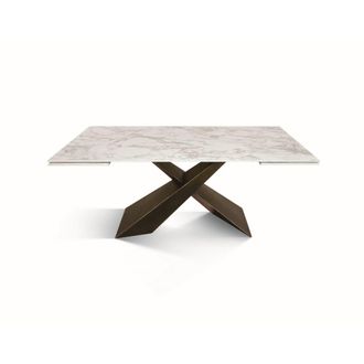 Konte Design Mesa vitroceramica blanca, patas metal bronce 180x90-260x90cm