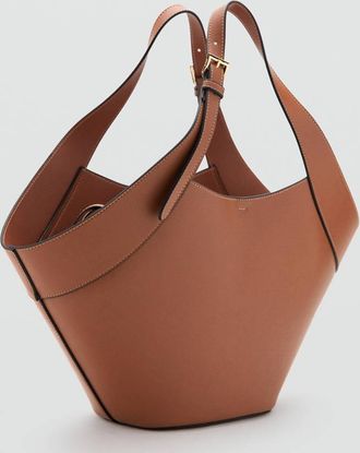 Mango Borsa grande da spalla similpelle marrone medio - Donna - Taglia unica - MANGO