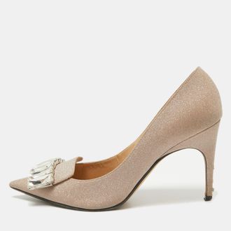 Sergio Rossi Beige Glitter Leather Crystals Sr1 Pumps