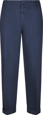 Dondup Blue Stretch Cotton Gabardine Cuffed Chinos