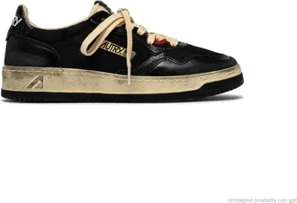 Autry Medalist Low Super Vintage Sneakers In Black Leather And Dragon Mesh Avlm Kh01
