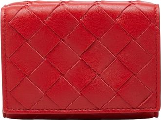 Bottega Veneta Red Intrecciato Leather Compact Trifold Wallet (Authentic Pre- Loved)