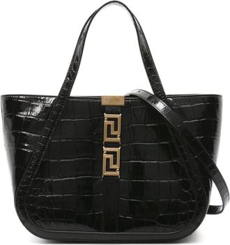 Versace large Greca Goddess tote bag - women - Calf Leather/Cotton - One Size - Black