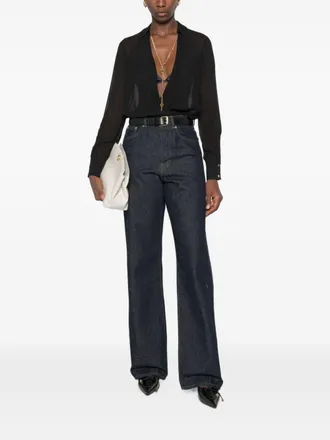 Elisabetta Franchi Wrap-Style Semi-Sheer Bodysuit - Black