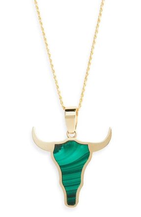 Established Mini Steer Inlay Pendant Necklace in Malachite at Nordstrom