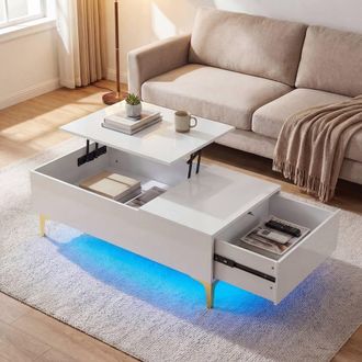 Costway Costway Modern Lift Top Coffee Table High Gloss Accent Table in White