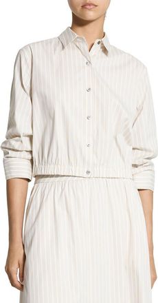 Theory Stripe Fixed Sleeve Cotton Blend Button-Up Shirt in Sand Multi at Nordstrom, Size X-Large