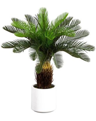 Nearly Natural 30In Uv-Resistant Artificial Cycas Palm Tree In White Decorative Planter (Indoor/Outdoor)