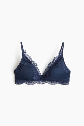 H&M Wattierter Soft-BH aus Mikrofaser und Spitze - Blue