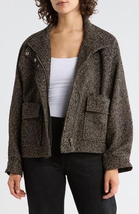 Democracy Herringbone Zip Jacket in Black Wheat Multi at Nordstrom Rack, Size Medium