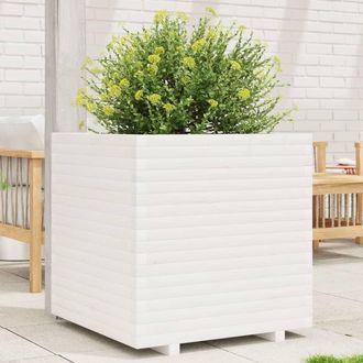 vidaXL Jardinera De Madera Maciza De Pino Blanca 70x70x72 Cm Vidaxl
