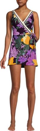 Lands End Side Tie Mini Swim Dress Swimsuit in Dark Wine Floral Blooms Border at Nordstrom, Size 4P