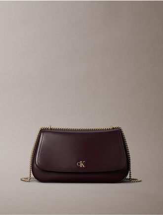 Calvin Klein Womens Monogram Hardware Chain Shoulder Bag - Brown